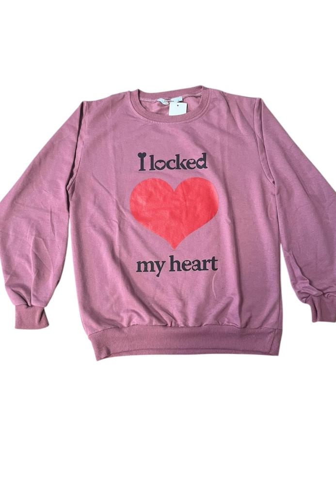 Bluza dama , imprimeu inima rosie,culoare roz inchis ,En-gros