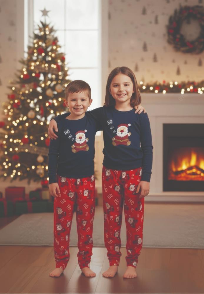 Pijamale de Craciun de copii,cu maneci si pantaloni lungi ,imprimeu HO HO ,En-gros