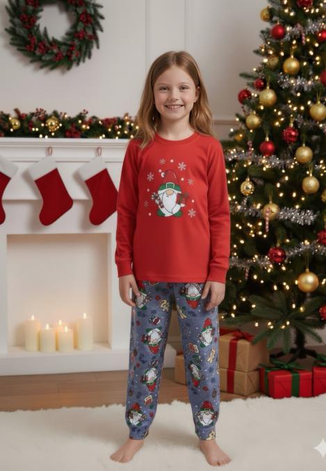 Pijamale de Craciun de copii,cu maneci si pantaloni lungi ,imprimeu pitic,En-gros