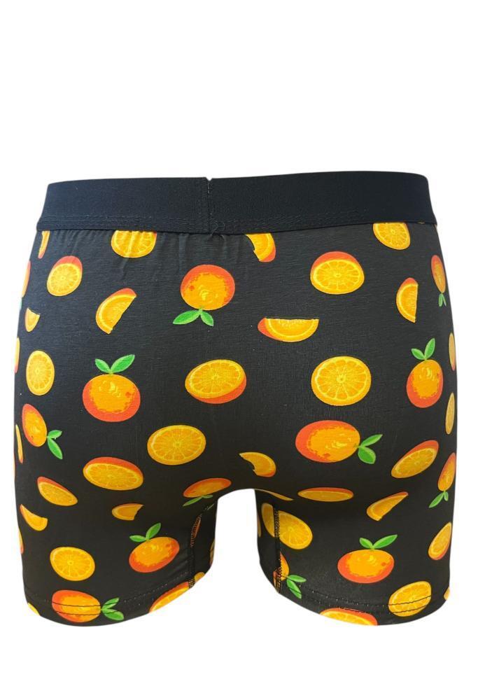 Boxeri de barbati veseli ,imprimeu portocale ,culoare negru ,En-gros