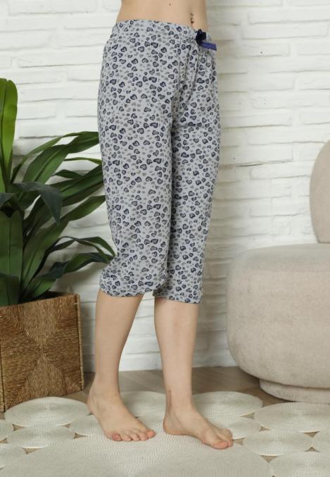 Pantaloni pijama damă 3/4 gri imprimeu inimi engros