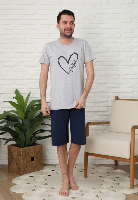 Pijama bărbați Engros, Mânecă scurtă și Pantaloni 3/4, Gri