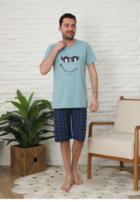 Pijama bărbați Engros, Mânecă scurtă și Pantaloni 3/4, Verde