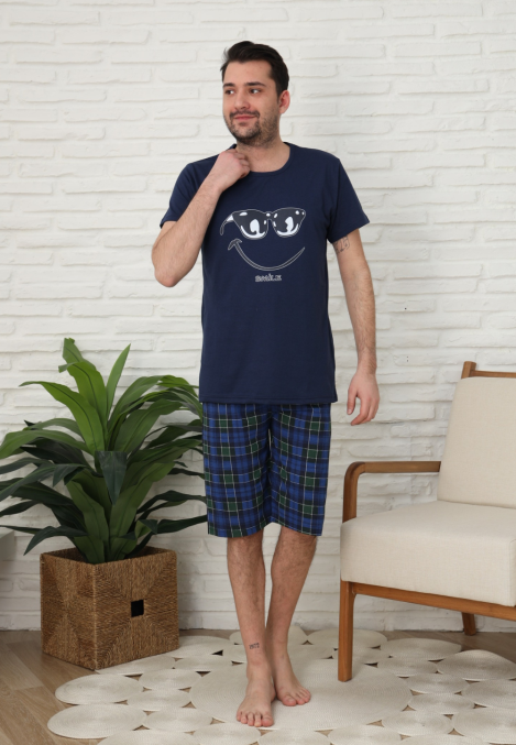 Pijama bărbați Engros, Mânecă scurtă și Pantaloni 3/4, Bleumarin