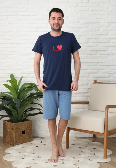 Pijama bărbați Engros, Mânecă scurtă și Pantaloni 3/4, Bleumarin