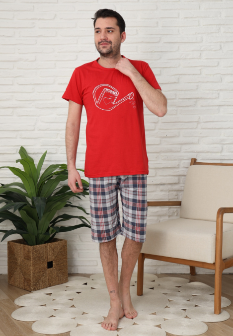 Pijama bărbați Engros, Mânecă scurtă și Pantaloni 3/4, Rosu