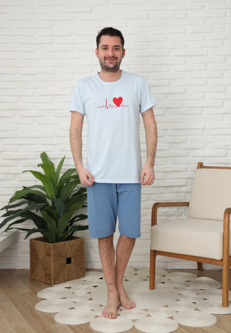 Pijama bărbați Engros, Mânecă scurtă și Pantaloni 3/4, Blue