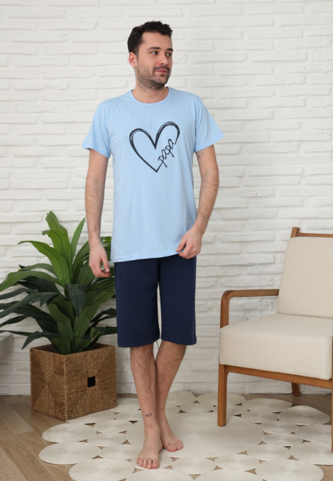 Pijama bărbați Engros, Mânecă scurtă și Pantaloni 3/4, Albastru