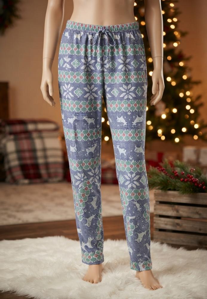 Pantaloni pijama dama Craciun,Culoare Albastru cu Verde ,Engros