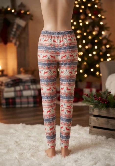 Pantaloni pijama dama Craciun,Culoare Alb cu Rosu,Engros