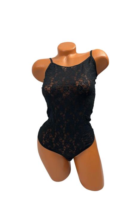 Body din Dantelă Neagră cu Bretele Subtiri, Engros