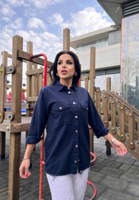 Camasa Denim Dama, Bleumarin cu Nasturi,Engros