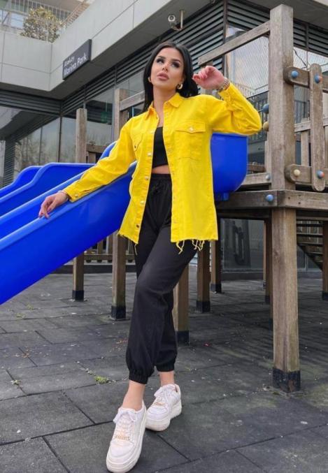 Camasa Denim Dama,Galben cu Nasturi,Engros