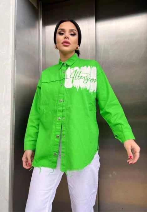 Camasa Denim Dama,Verde cu Nasturi ,Engros
