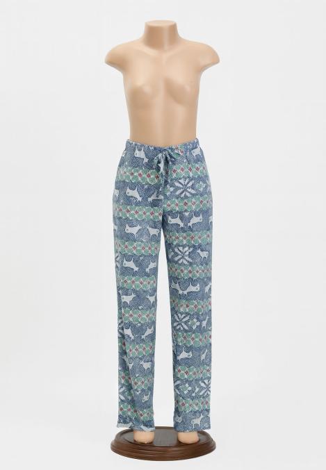 Pantaloni pijama dama Craciun,Culoare Albastru cu Verde ,Engros