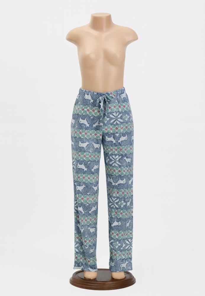 Pantaloni pijama dama Craciun,Culoare Albastru cu Verde ,Engros