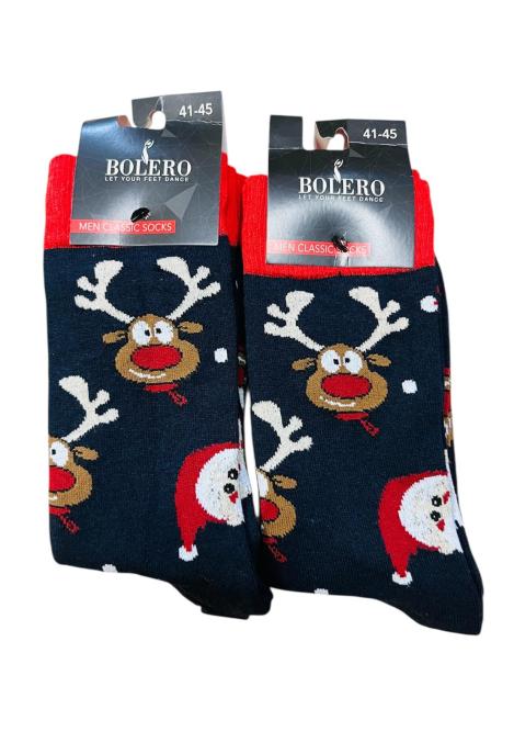 Sosete de Craciun Barbatesti 3/set,Imprimeu Ren,Engros