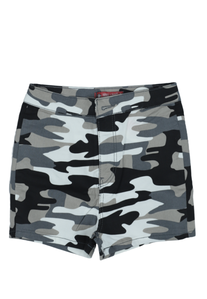 Blugi scurți damă de vară – elastici, mulați, cu buzunare la spate-camuflaj gri Engros