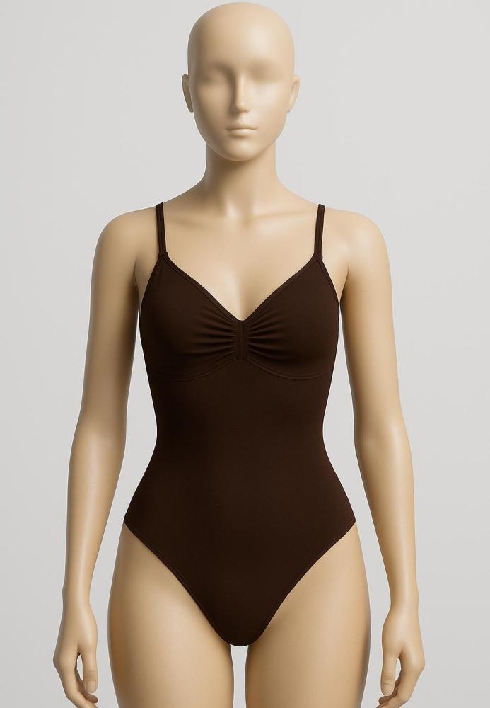 Body Modelator Dama,Chilot Clasic cu Bretele subtiri,Culoare Maro, Engros