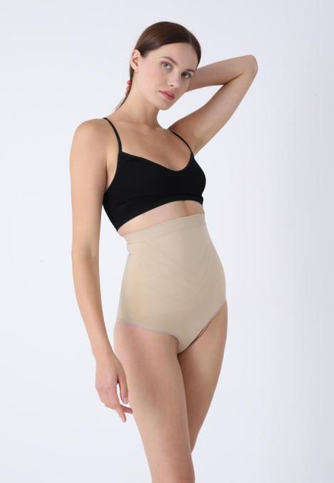 Corset Damă Clasic Modelator cu Bandă de Silicon si Talie Inaltă, Culoare Bej,Engros