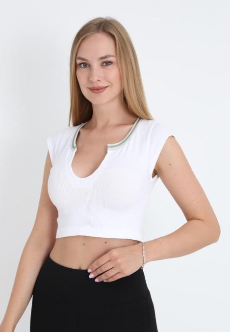 Crop Tricou Damă cu Mânecă Scurtă ,Culoarea Alb,Engros