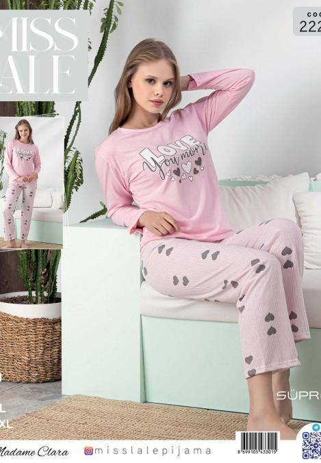 Pijama dama suprem,Culoare roz ,Imprimeu inimi ,En-gros