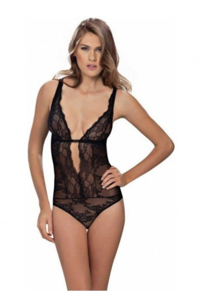 Body NBB din dantelă neagră cu decolteu adânc și decupaj frontal Engros