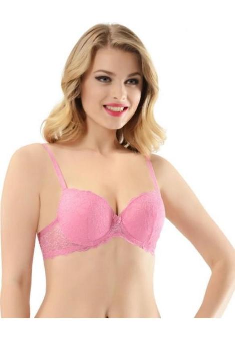 Sutien NBB cu dantelă, Push-Up si Balene de Sustinere, Culoare Roz,Engros