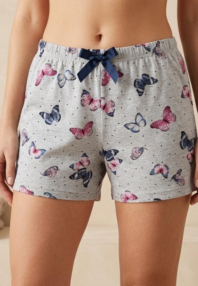 Pantalon scurt dama Serena,culoare gri cu fluturi ,Engros