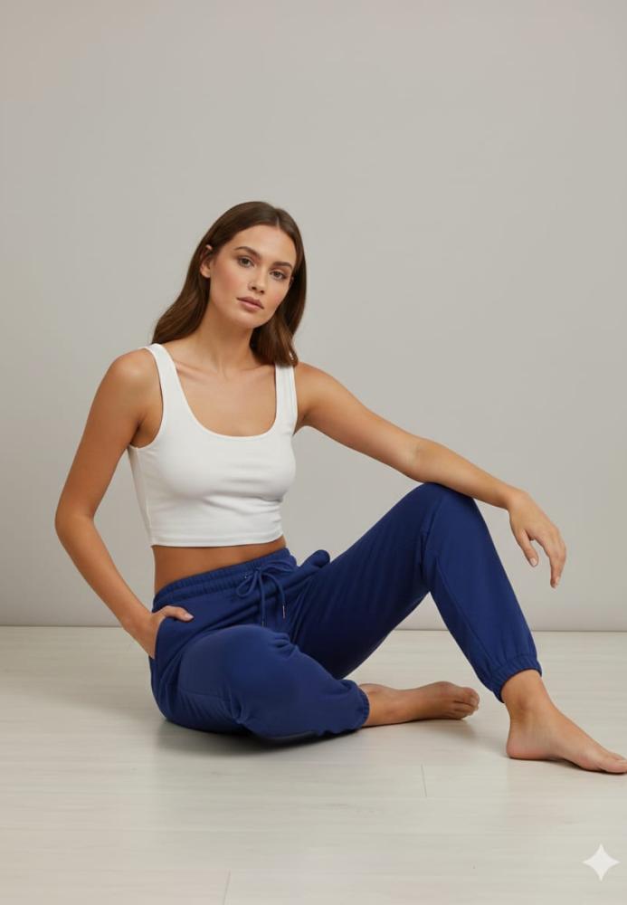 Pantaloni de trening damă,culoare albastru cu elastic și șiret,Engros