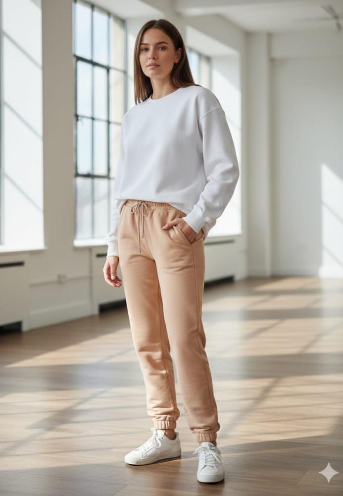 Pantaloni de trening damă,culoare bej cu elastic și șiret,Engros