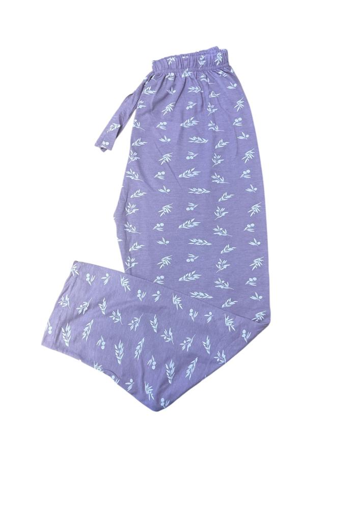 Pantaloni de Pijama Dama Lungi,Big Size,Culoare Mov cu Alb, Engros