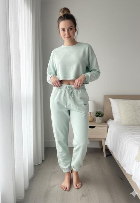 Pantaloni trening dama vatuiti interior,culoare verde mentă,Engros