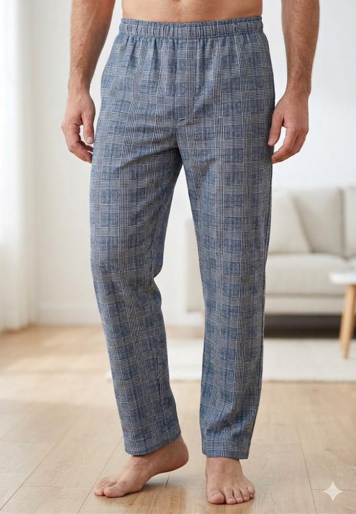 Pantaloni de Pijama Barbati ,Culoare Albastru cu Gri , Engros