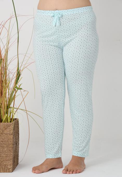 Pantaloni de Pijama Dama Lungi,Big Size, Culoare Verde Deschis cu Buline Negre,Engros
