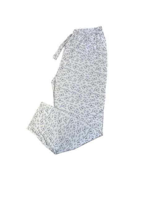 Pantaloni de Pijama Dama Lungi,Big Size,Culoare Gri cu Fluturi Albastri, Engros