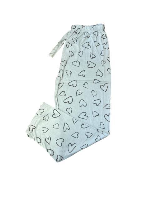 Pantaloni de Pijama Dama Lungi,Big Size,Culoare Verde Deschis cu Inimi Negre , Engros