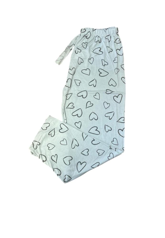 Pantaloni de Pijama Dama Lungi,Big Size,Culoare Verde Deschis cu Inimi Negre , Engros