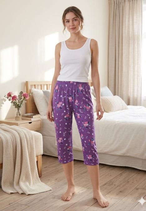 Pantaloni pijama 3/4 dama ,culoare mov ,Engros