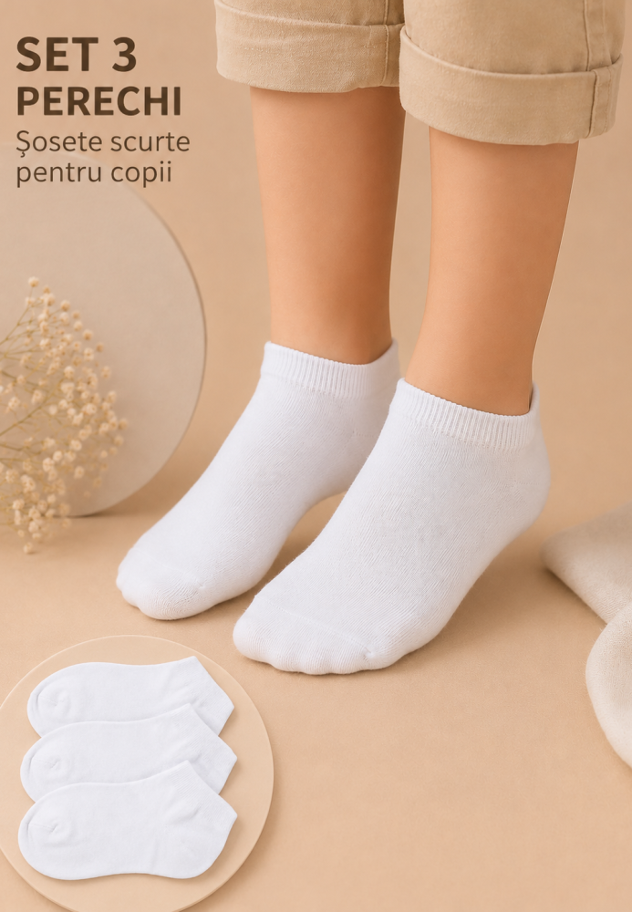 Sosete scurte copii 3 /set Serena,culoare alb ,Engros