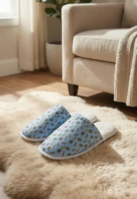 Papuci de casă pentru bărbați, albaștri, cu imprimeu halbă de bere ,En-gros