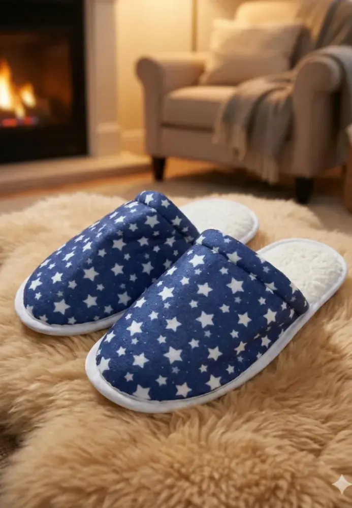 Papuci de casă damă cu imprimeu steluțe ,Engros
