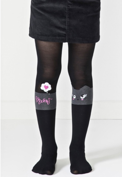 Dres fetițe Penti Pretty ,,Catty'', 30 den- imprimeu pisică, Negru Engros