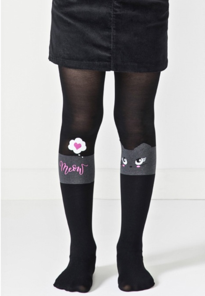 Dres fetițe Penti Pretty ,,Catty'', 30 den- imprimeu pisică, Negru Engros