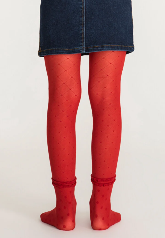 Dres fetițe Penti Young ,,Cross'', 30 den- cu dantelă, transparent, roșu Engros