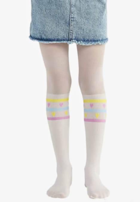 Dres fetițe Penti Young ,,Mini Hearts Line'' 30 DEN, imprimeu dungi colorate, alb Engros