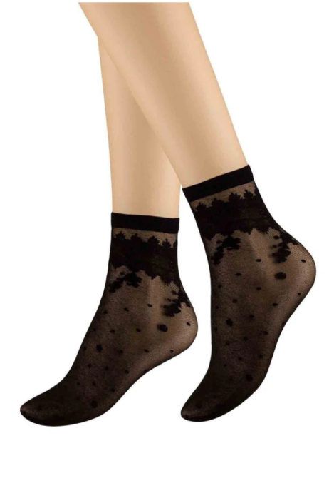 Șosete Penti ,,Milla" 15 DEN – Negre, Peste Gleznă, cu Model Floricele Engros