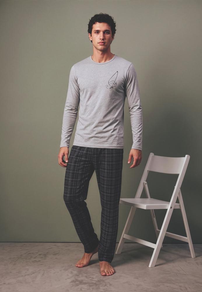 Pijama barbati Serena cu maneca lunga si pantalon lungi ,Engros