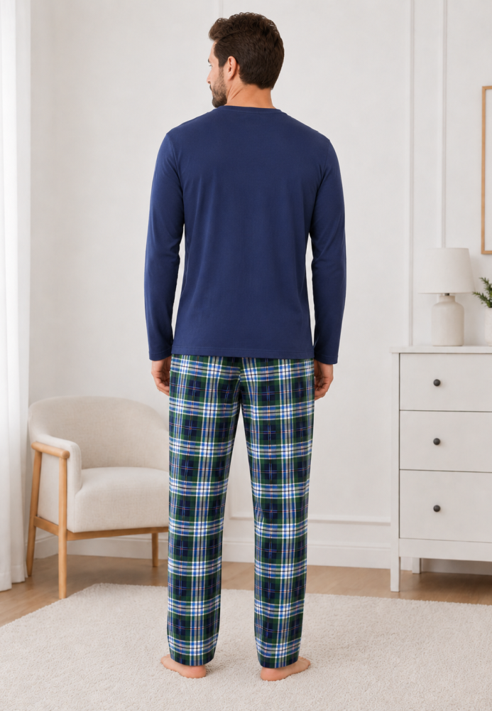 Pijama barbati Serena cu maneca lunga si pantalon lung-Bleumarim, Engros
