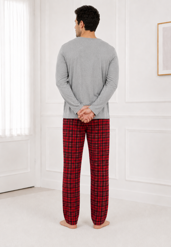 Pijama barbati Serena cu maneca lunga si pantalon lung- Gri,Engros